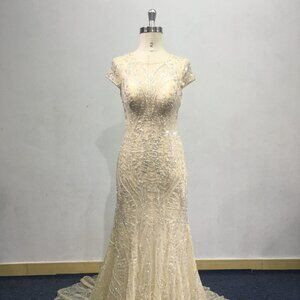 Darius Cordell - Short Cap Sleeve Beaded Wedding Dress